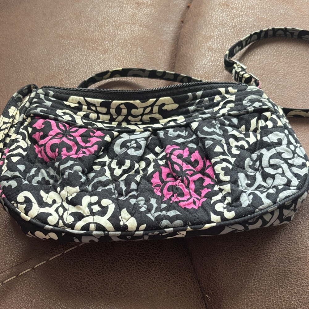 Vera Bradley Quilted Crossbody Bag in Black, White & Pink